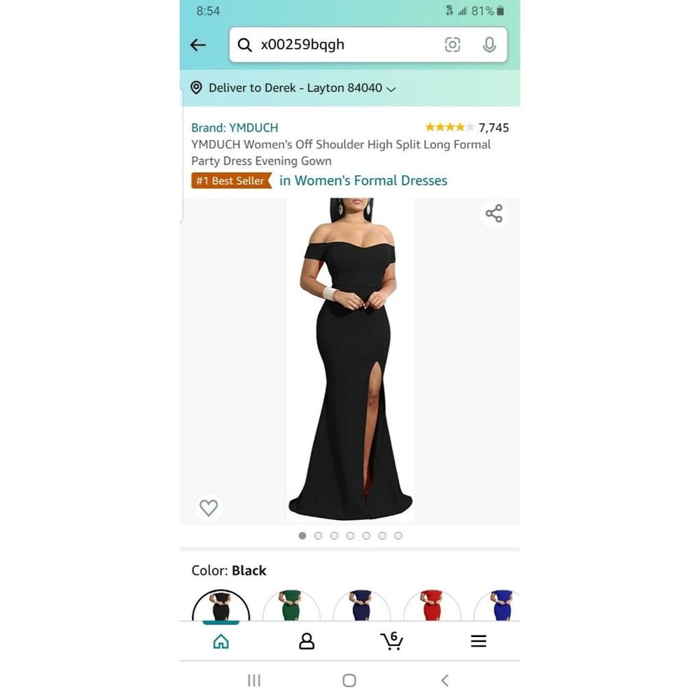 YMDUCH Women's Off Shoulder High Split Long Formal Party Dress Evening Gown L